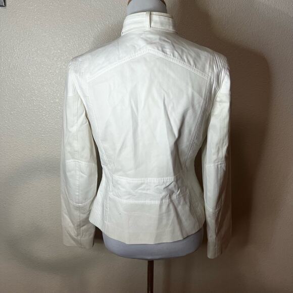 Ellen Tracy Womens 6 Jacket White Moto Style Full Zip Textured Modern Chic - Picture 5 of 8